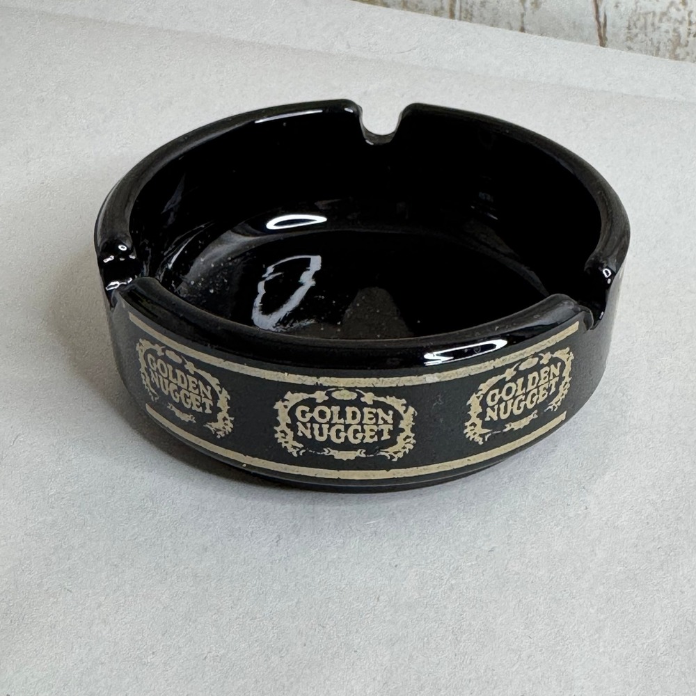 Vintage Golden Nugget Las Vegas Casino Ashtray Black Glass Round